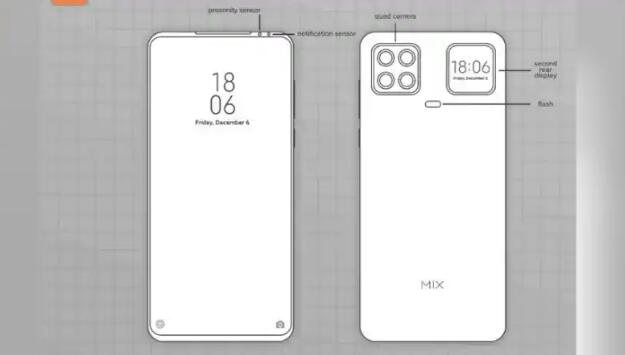  小米专利暗示了带有方形辅助后方显示屏与四摄像头的智能手机 