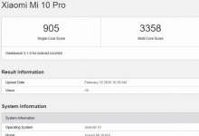 ​小米10 Pro Geekbench上市重申了Snapdragon 865 8GB RAM和Android 10